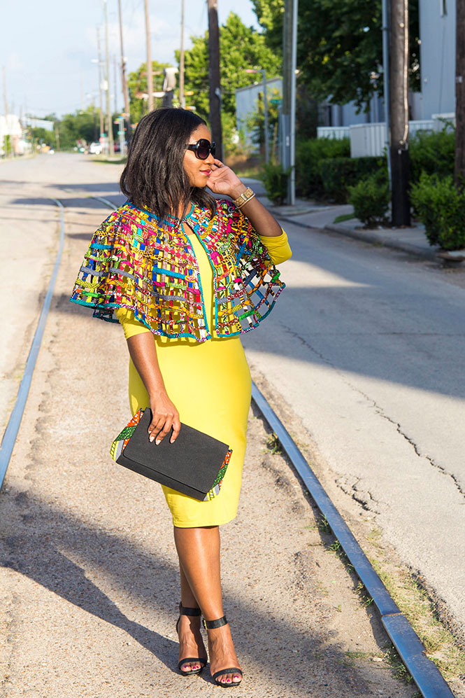 ankara-cape-yellow-dress 7 - Queen of Sleeves